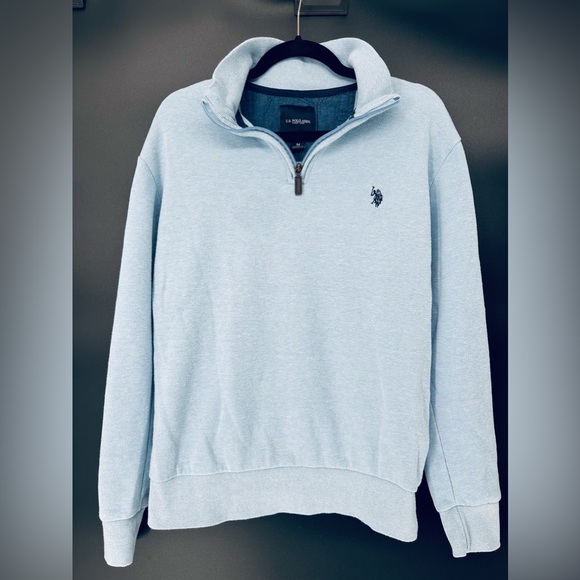 U.S. Polo Assn. Blue Mens Funnel Neck Quarter Zip Knit Jumper Size M - Picture 5 of 9